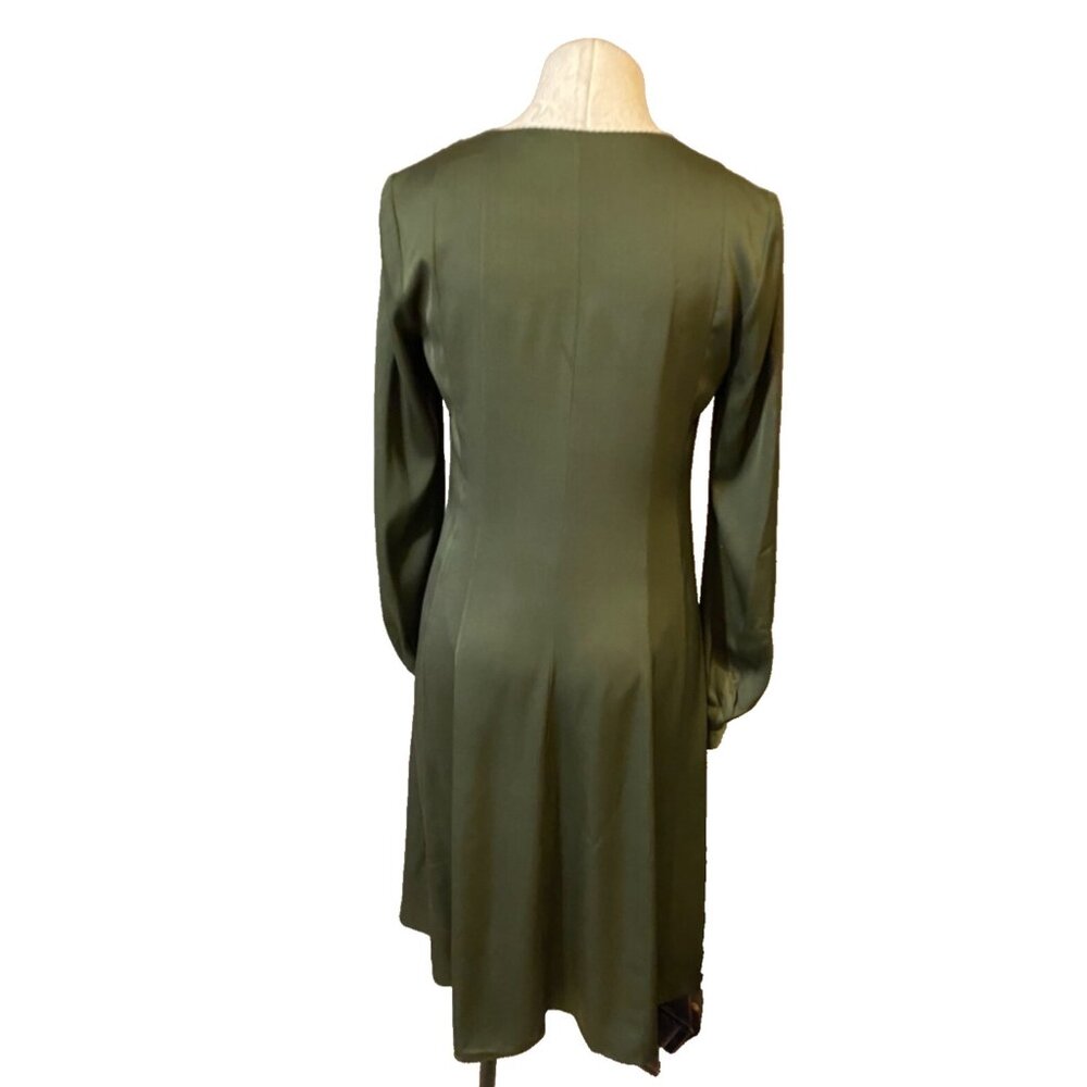 Elie Tahari Dress Green Olive XS Extra Small 0 2 4 Long Sleeve Stretch Silk - Picture 3 of 6
